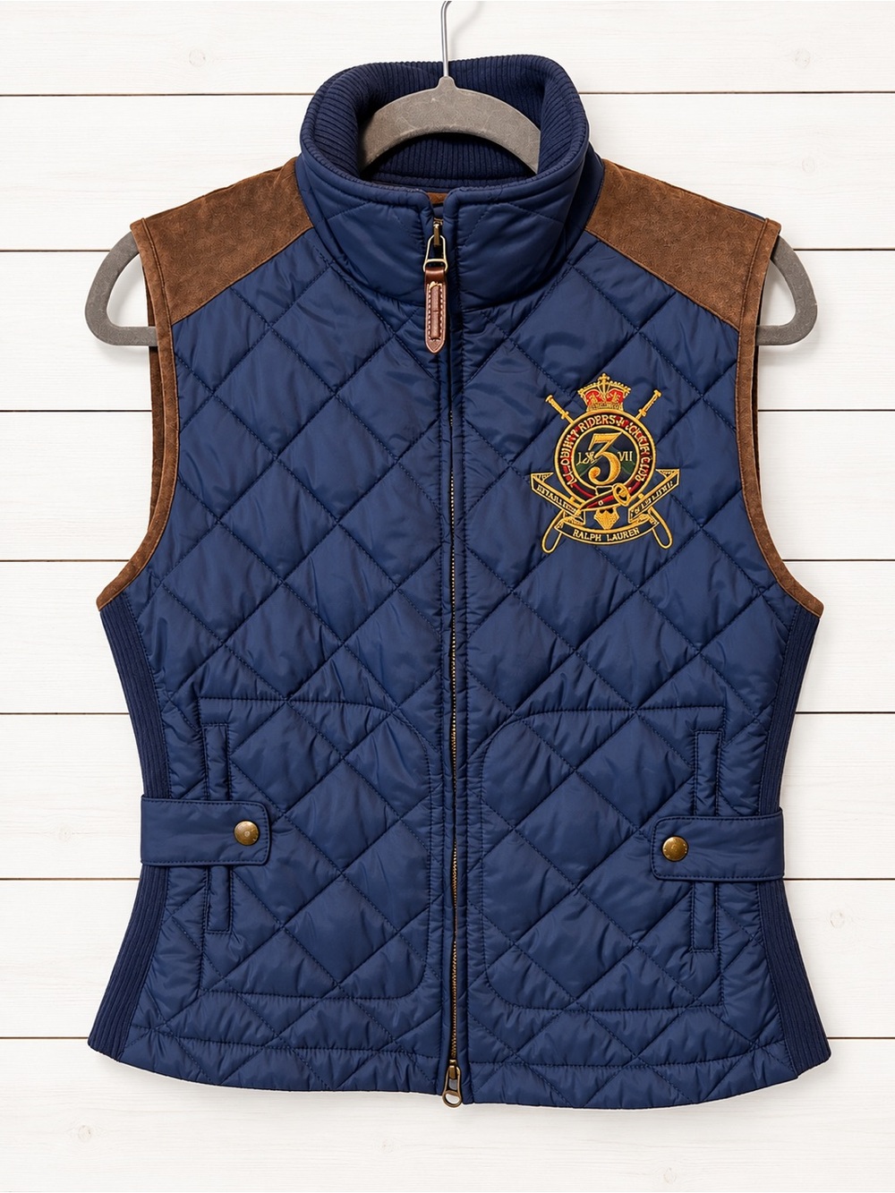 Ralph Lauren Sport Quilted Vest Medium Genuine Suede Equestrian Preppy - Picture 2 of 12